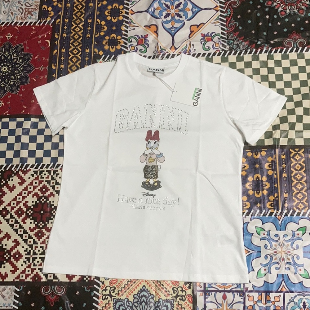 Ganni X Disney Daisy Duck Graphic Tee Premium Rhinestone detail top size Medium